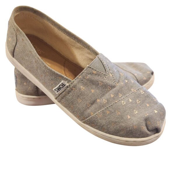 TOMS Women’s 7/Youth 5 Alpargata Chambray Rose Gold Triangle Print Slip-On Shoes - Picture 3 of 7